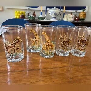 Vintage Mid Century Pasari African Animals Gasses Set Of 5